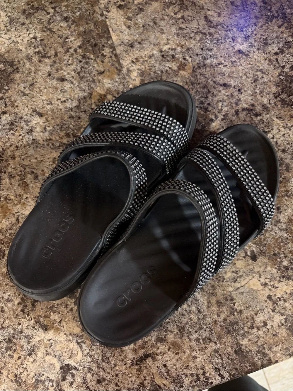 Women’s Black Rhinestone Slide Sandals
